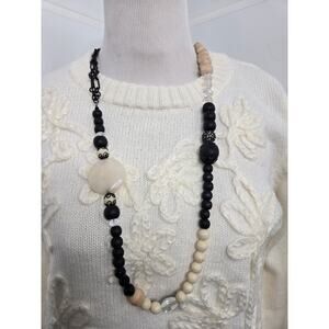 WHBM EUC beaded rhinestone 32 inch necklace black white beige ivory